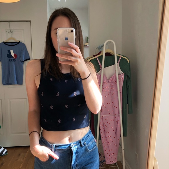 Navy and pink floral tank top - Picture 2 of 5